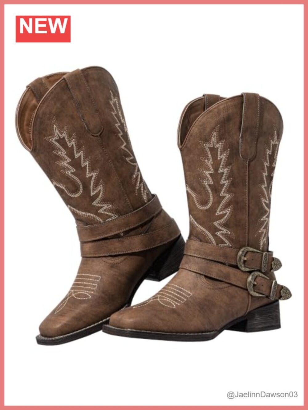 SheSole Wide Calf Cowboy Boots Square Toe Buckle Stretch Panel PU Leather